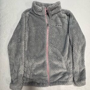 Girls Large Columbia Soft Gray Fleece Jacket